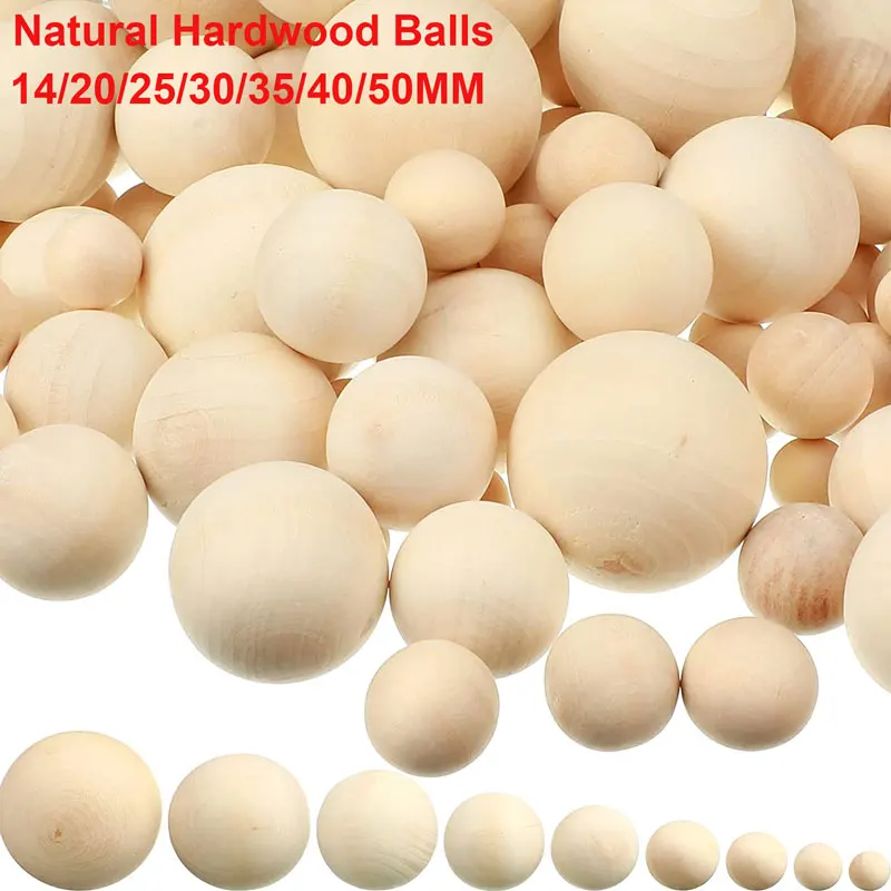 1-20Pcs Unfinished Natural Hardwood Balls Wooden Round Ball Beads Balls Without Hole for DIY Crafts Projects 14-50MM