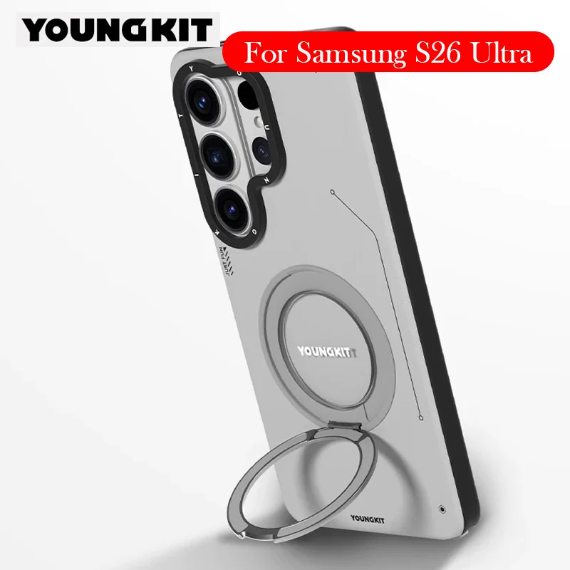 

YOUNGKIT Leather Case For Samsung S26 Ultra Bracket Wireless Charging Back Cover Shell
