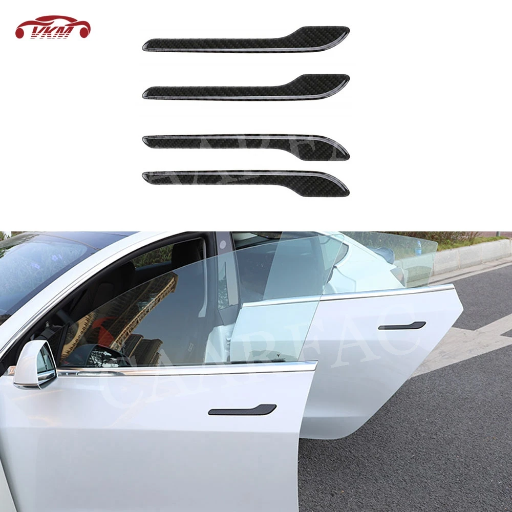 

Carbon Fiber Car Door Handles Trim Cover Stickers Molding Accessories For Tesla Model 3 2017 - 2019 Car Styling