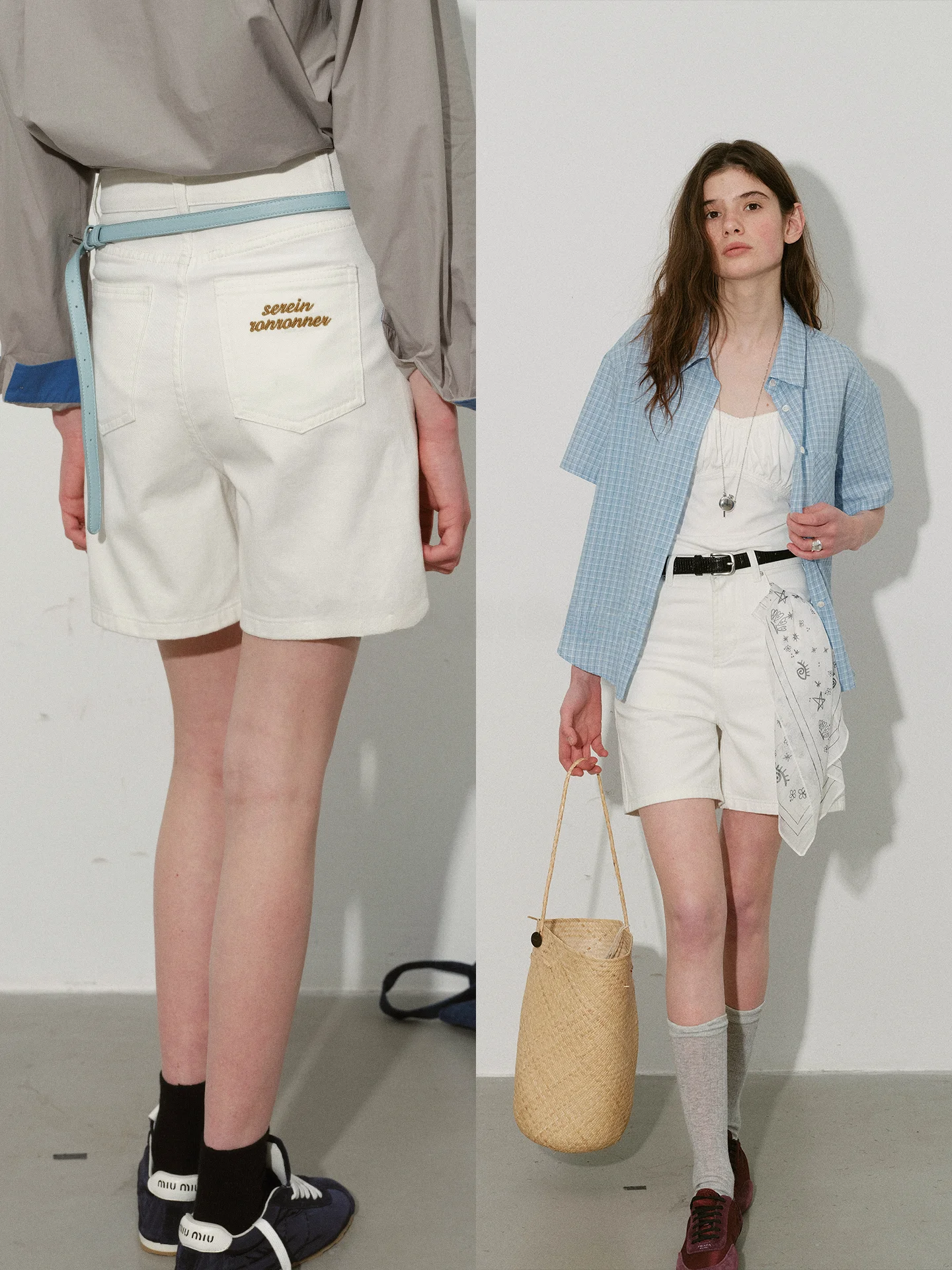 

Lofi Choose Vintage Blue Washed Denim Shorts Women's Summer New High Waist Loose Fit Five-Quarter Pants Cotton Zipper Closure