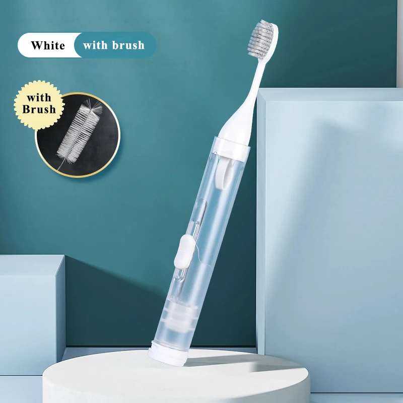 Hicare Portable Toothbrush, Travel Toothbrush Set, Soft Bristled Toothbrush Toothpaste Set (White, 1 Pcs, with Cleaning Brush)