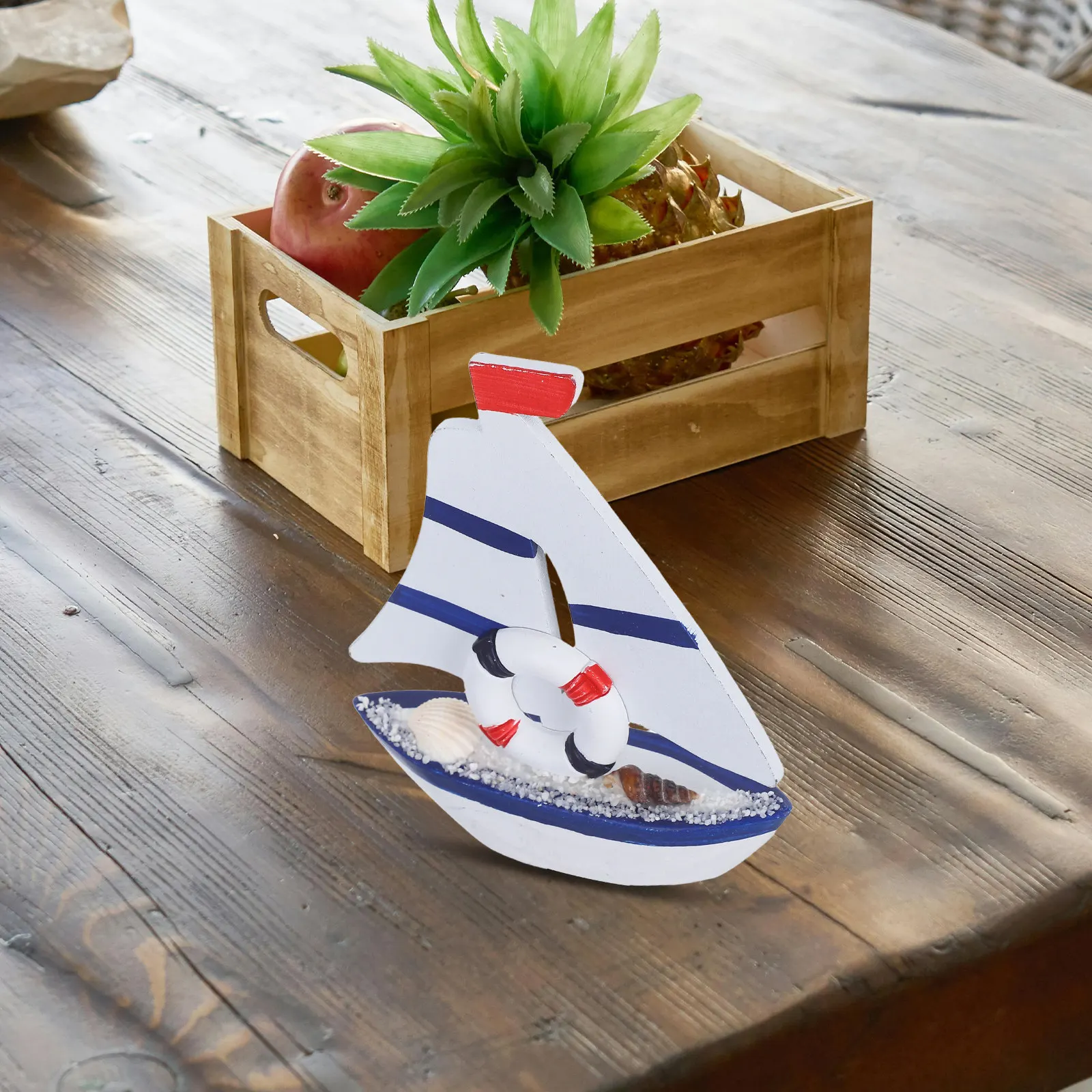 

Mini Wooden Mediterranean Sailboat Nautical Decoration Desktop Ornament Compact Coastal Sailing Boat Home Office Photography