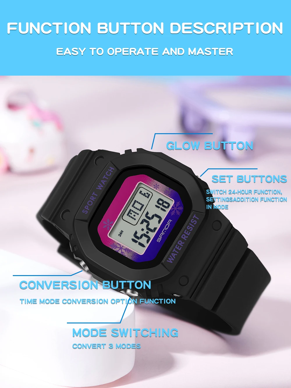 SANDA Jungen Mädchen LED Digitaluhr Kinder Sportuhr für wasserdichte elektronische Uhr Kinder im Freien Casual Geschenkuhr – Detail 14