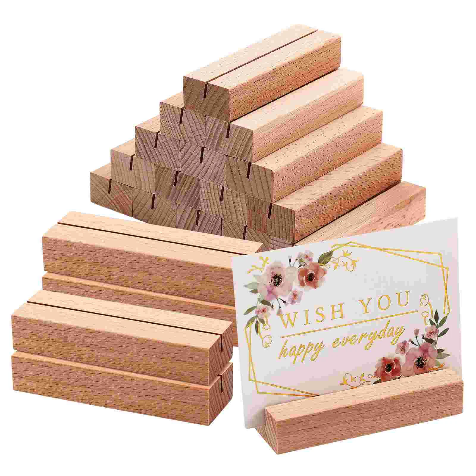 20 Pcs Wooden Base Display Stand Card Holder Place Holders Beech Desktop Cards Picture For Table