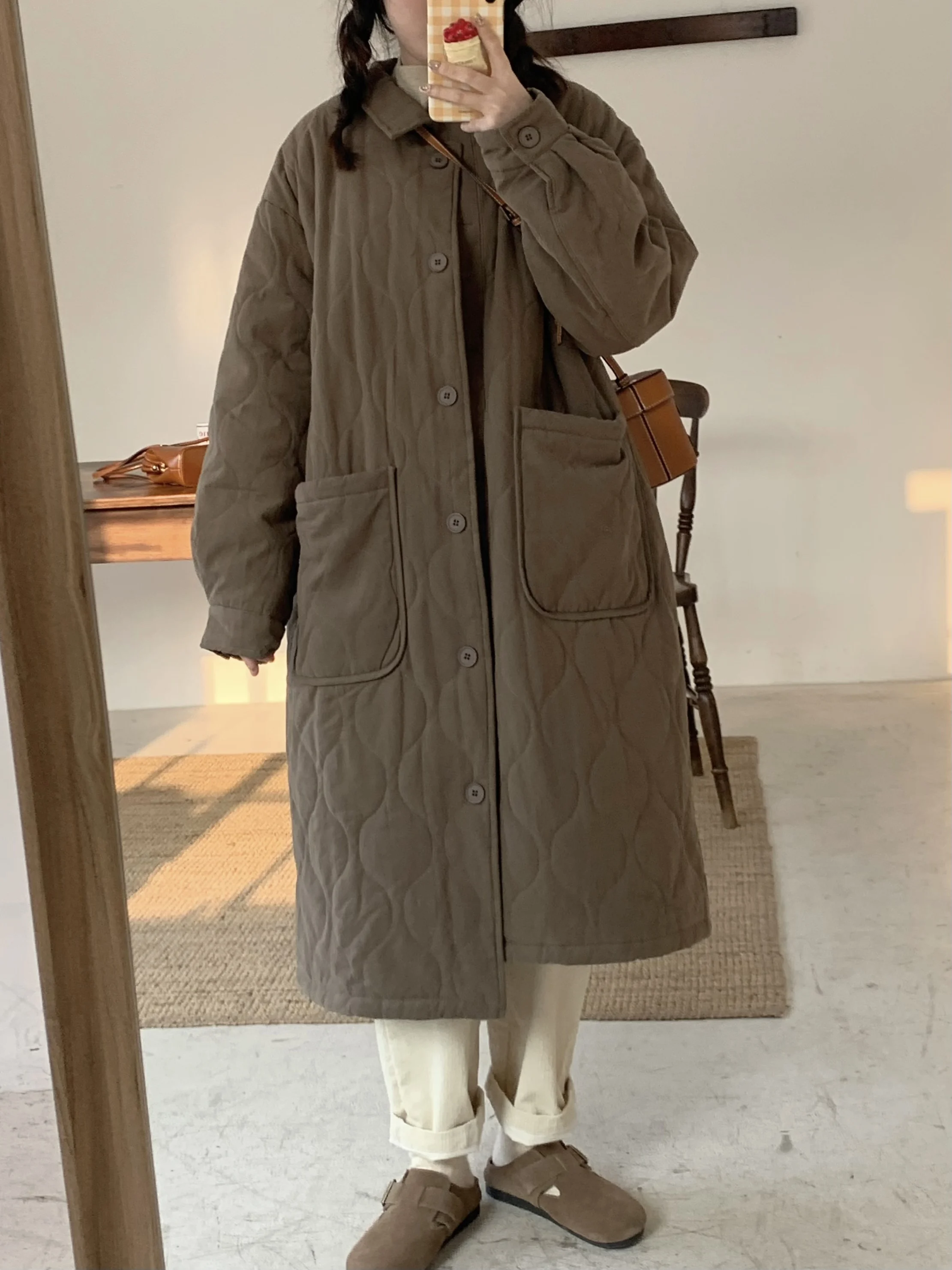 

JOENG оверсайз средней длины из тонкого хлопка с большими кетами, японское хлопковое женское пальто с завышенной талией в стиле ретро, милое женское пальто