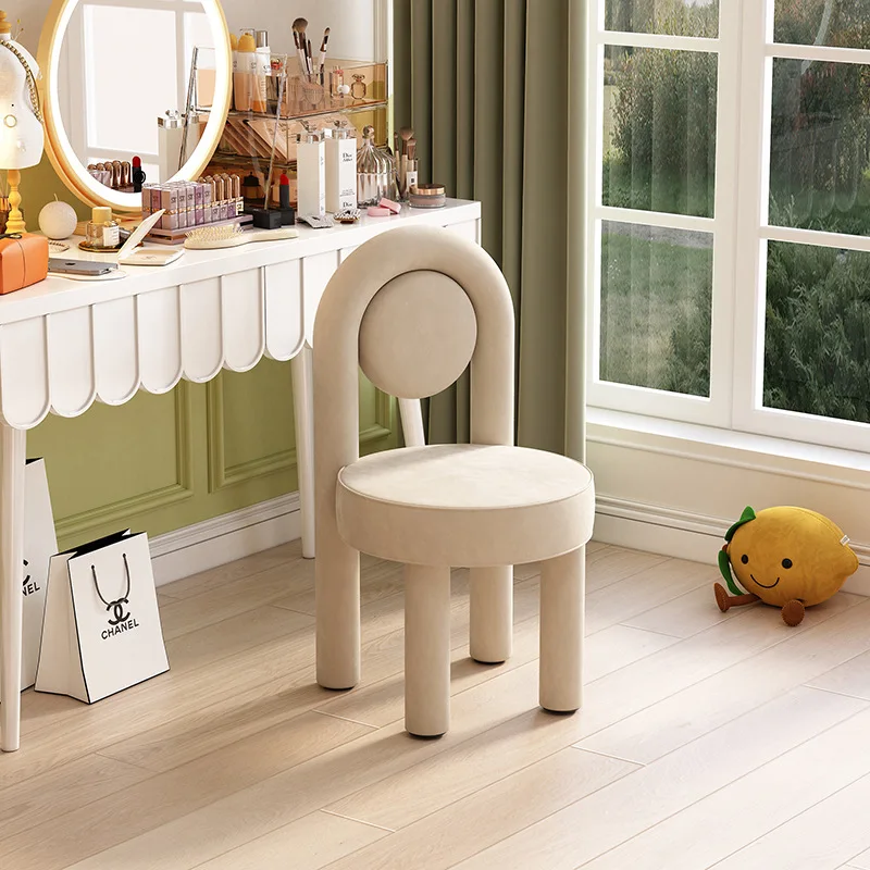 Imagen 3: Sillas para sala de estar, taburete de maquillaje de macarrón, taburetes ligeros de lujo, estilo crema, muebles de tocador simples para el hogar y el dormitorio, silla de comedor