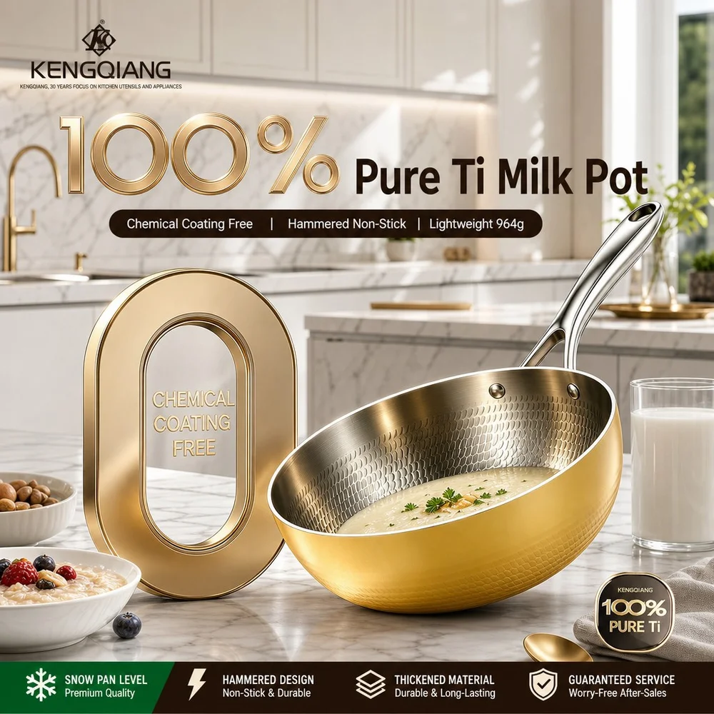 Kitchen Cookware Titanium Alloy Frying Pan with Glass Cover for Gas Induction Commercial Ultralight Cooking Pot