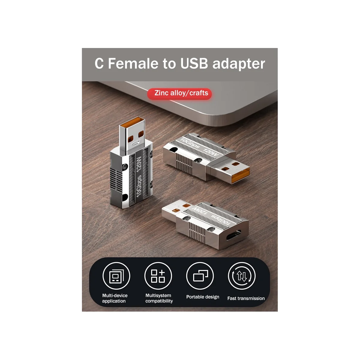 Type-cからUSBへのアダプター、急速充電コンバーター、ノートブックデータ転送、変換ヘッド、10gbps、120w