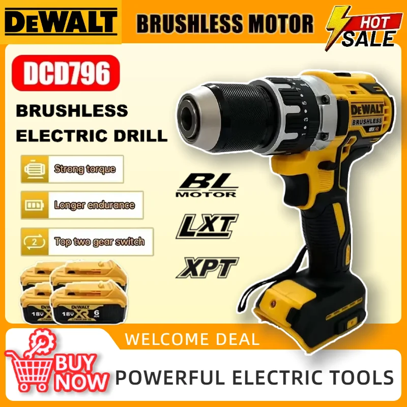 

Аккумуляторная бесщеточная ударная дрель Dewalt DCD796, многофункциональная, перезаряжаемая, портативная, 18В, электроинструмент