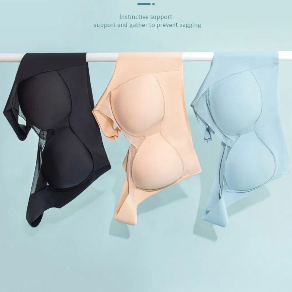 Solid Color Ice Silk Seamless Bra Push Up Lingerie Ladies' Underwear Invisible Breathable Wireless Bra Outdoor Sports