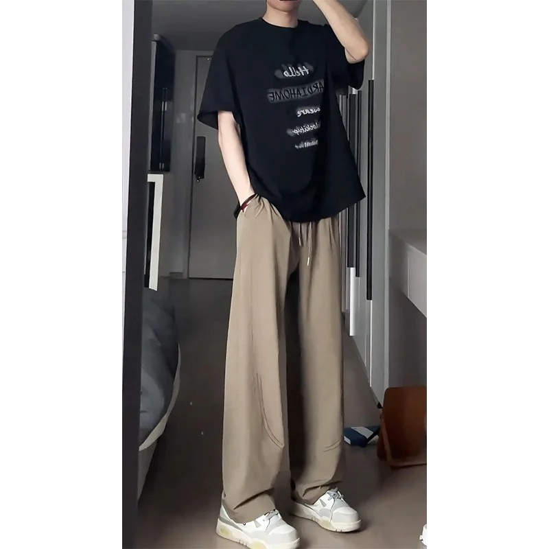 

Khaki Ice Silk Men's Summer Thin Breathable Drapey Air Conditioning Loose Casual Straight Leg Pants Comfortable Straight Leg ...