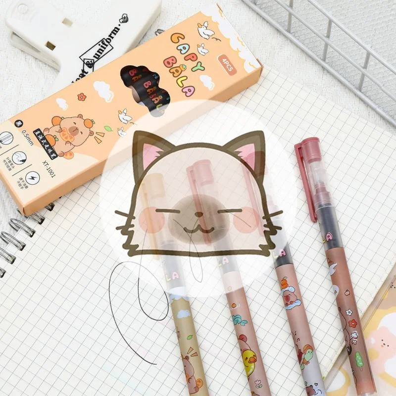 

Новый набор из 4 милых ручек-капибар с высокой емкостью для жидкого чернила, быстросохнущие, для офиса и школы, канцелярские принадлежности