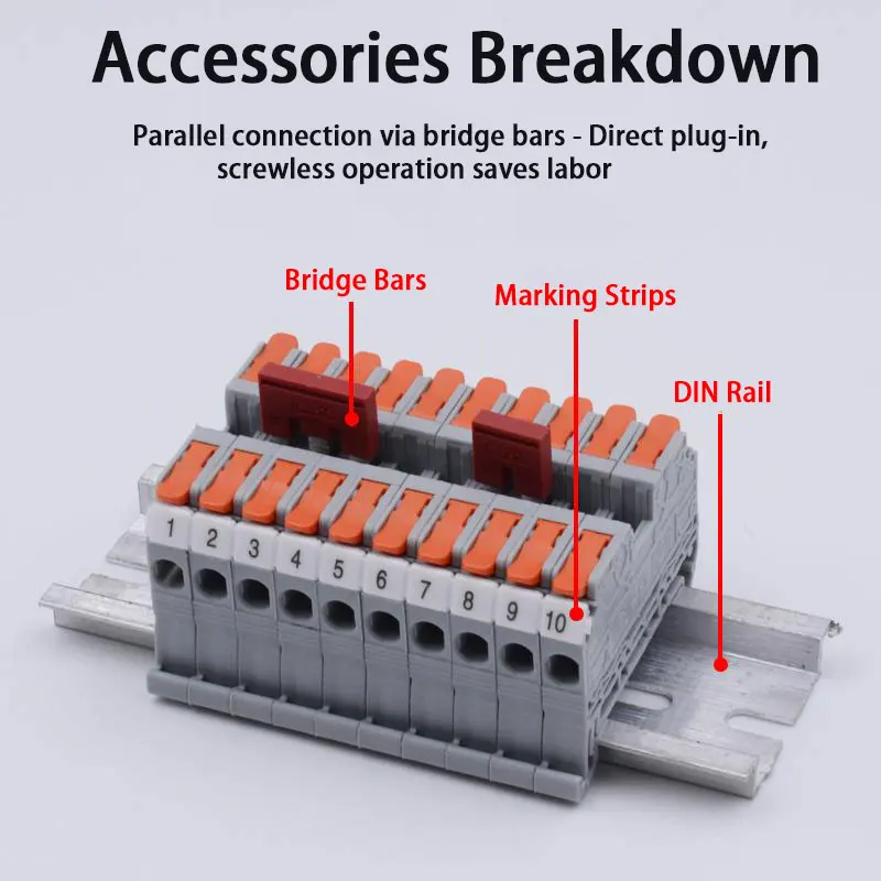 Bloco Terminal KV2.5 com Trilho de Cobre Reforçado - Sem Parafuso/Pressão Necessária, Mola de Aço Inoxidável, Cabo 0.2-2.5mm²/Barramento de Cobre Puro