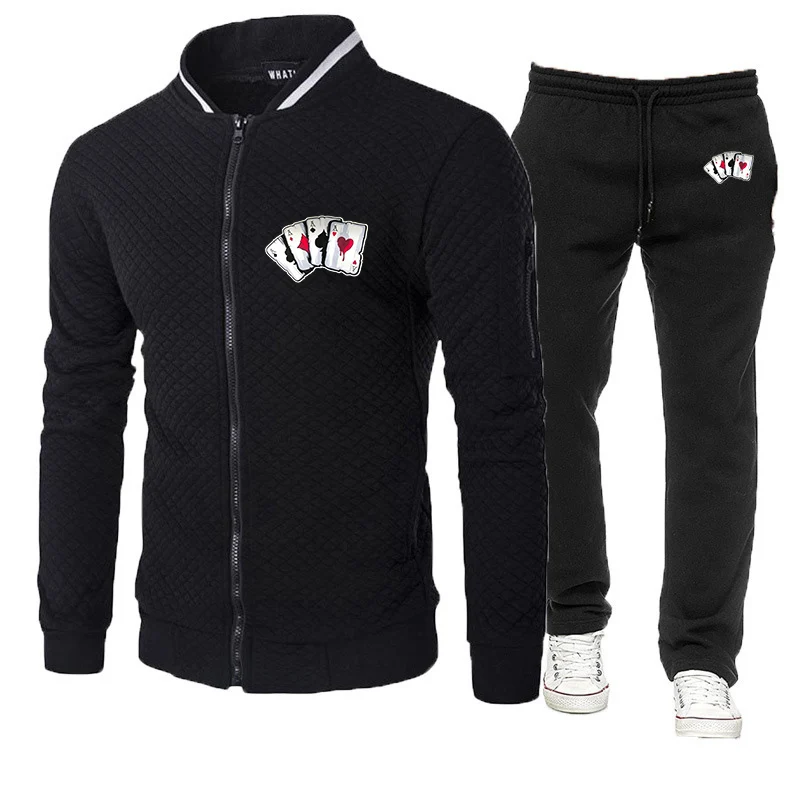 Men's Spring Autumn 2026 Poker Card A pattern Logo Print High End Luxury Personality Fashion Cardigan Hoodies Pants Suits