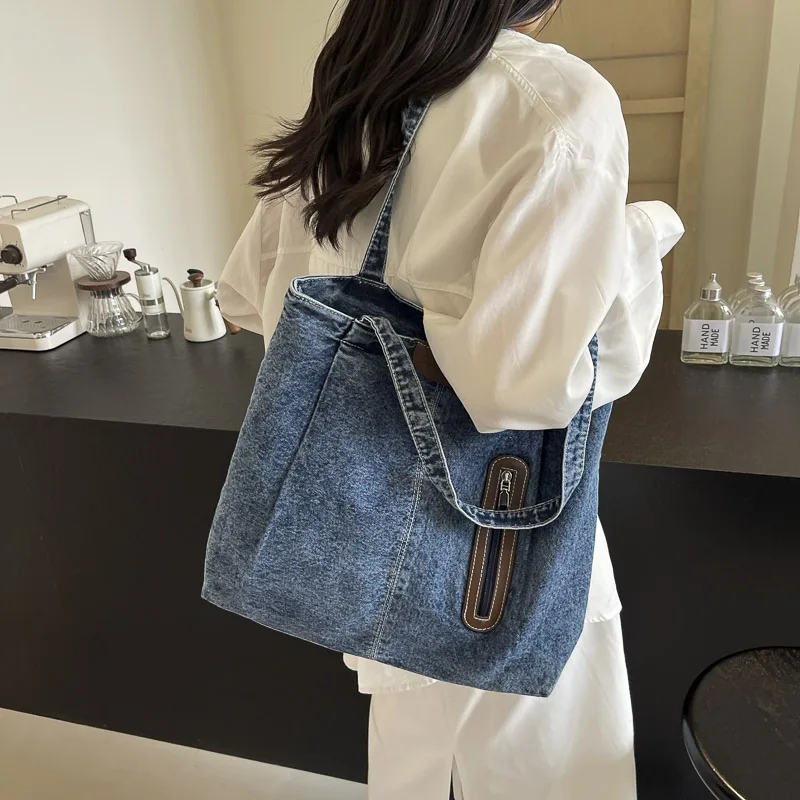 Black Denim Women\'s Bag New Jeans Handbag Canvas Shoulder Bag Shopping Messenger Bag Y2K Eco Bag Korean Tote Bag Chic Side Bag