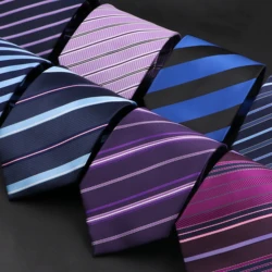 Classic Striped Necktie For Men 9cm Blue Pink Purple Thin Ties Fit Summer Wedding Party Business Office Daily Wear Cravat Gift