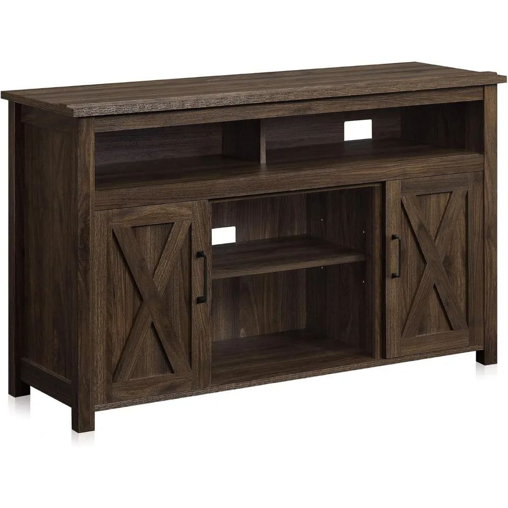 

48” TV Stand for TVs up to 50 Inches, Entertainment Center with Barn Door, Media TV Console Table with Two Open Shelves and Cab