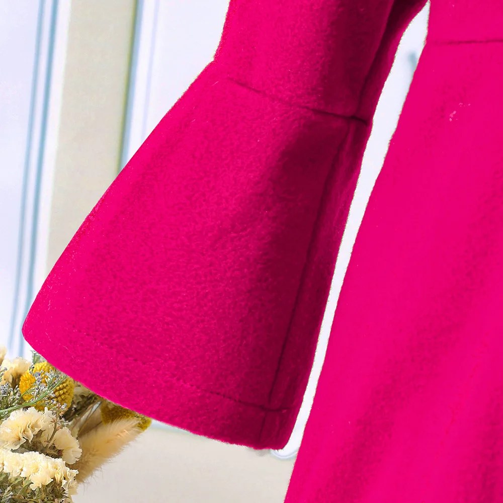 Mädchen-Herbst-Wintermantel, neue einfarbige Jacke für Mädchen mit Baskenmütze, warme, mittellange Oberbekleidung für Herbst und Winter. – Detail 19