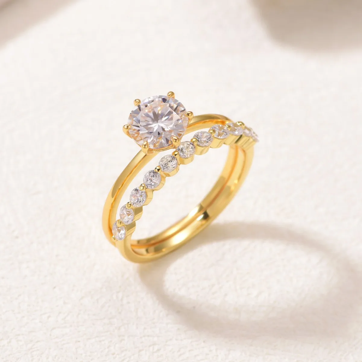 925 Sterling Silver Hypoallergenic 1.2CT Round Moissanite 2Pcs Stackable Ring Set Women Valentine's Day Party Jewelry Gift