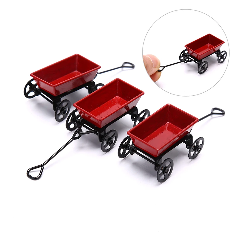 1:12  Dollhouse Miniature Garden Metal Red Cart Toy Ornament Home Decor Gifts