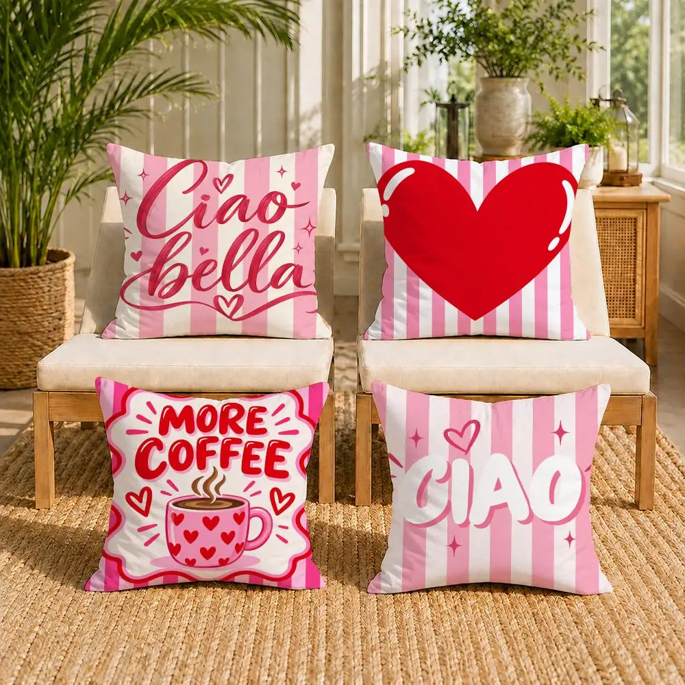 Pink Striped Love Cushion Cover Double-Sided Plush Sofa Pillow Cover Organic Breathable Invisible Zipper