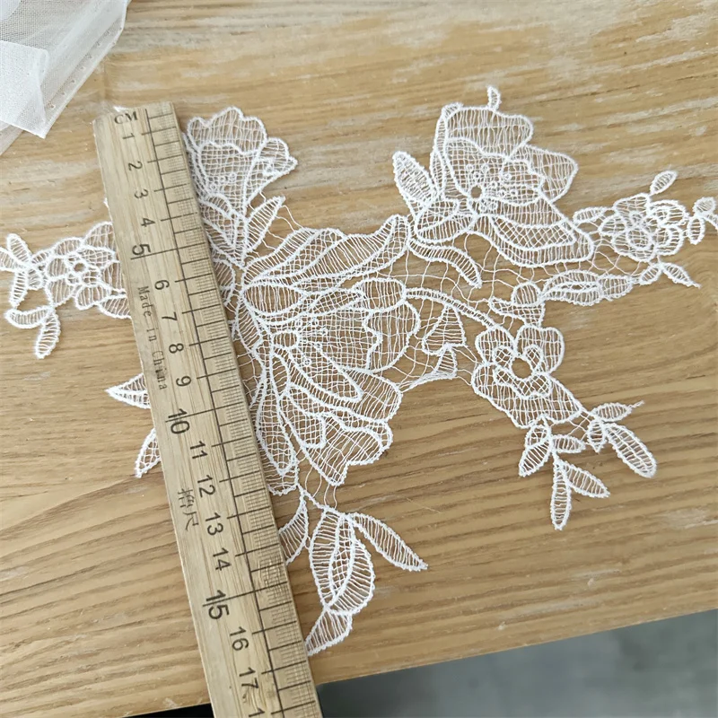 10PC/5Pair 22*17CM Off White Fish Thread Lace Flower Mirror Flower Patch,DIY Hand Work Bride Headdress Accessory Material RS4555