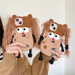 3D Phone Case For iPhone 11, 12, 13, 14, 15 Pro Max, Soft Silicone, Potato Girl, Make Hair, Cute Cartoon, Back Cover Shell Skin