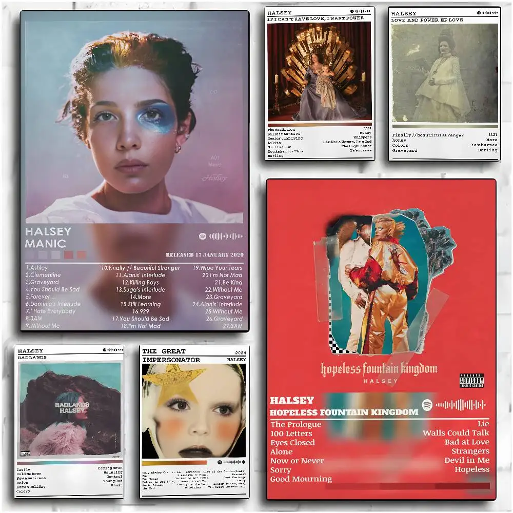 Плакат H-HalseyS для певицы. Отверстие не требуется. Листья без следов. Самоклеящиеся наклейки можно использовать в любой поверхность.