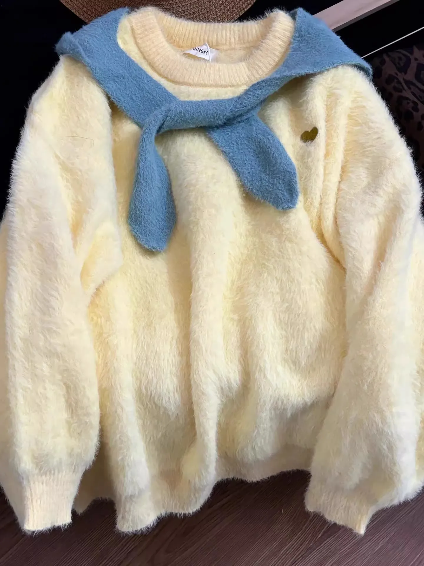 Weicher, gemütlicher gelber Strickpullover für Damen, lockere Passform, Herbst-Winter-Innenbekleidung, lässig, lang, Sve, rundes Ne-Thermo-Top