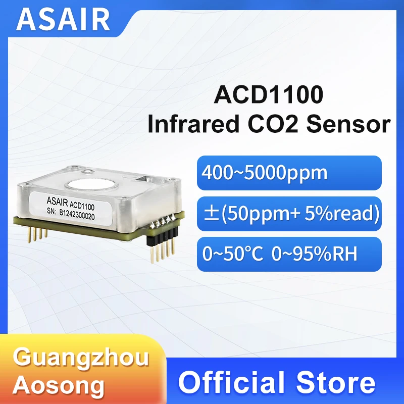 ASAIR Carbon Dioxide Infrared Sensor Module for High Precision CO2 Concentration Detection NDIR Carbon Dioxide Sensor