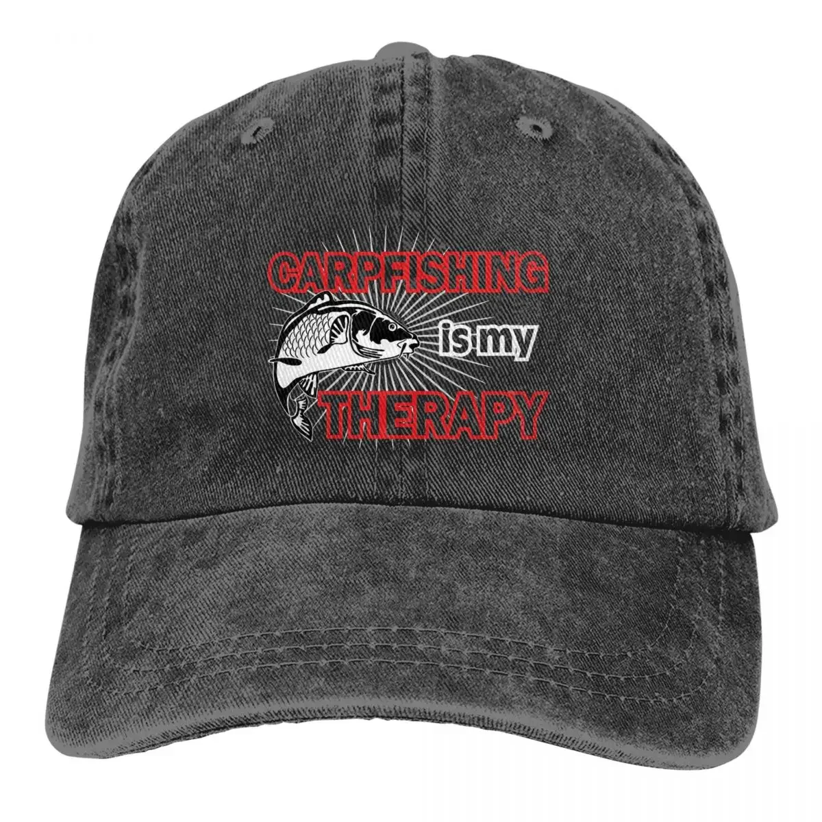 Washed Men's Baseball Cap Carpfishing Is My Therapy Trucker Snapback Caps Dad Hat Carp Fishing Fisher Hats