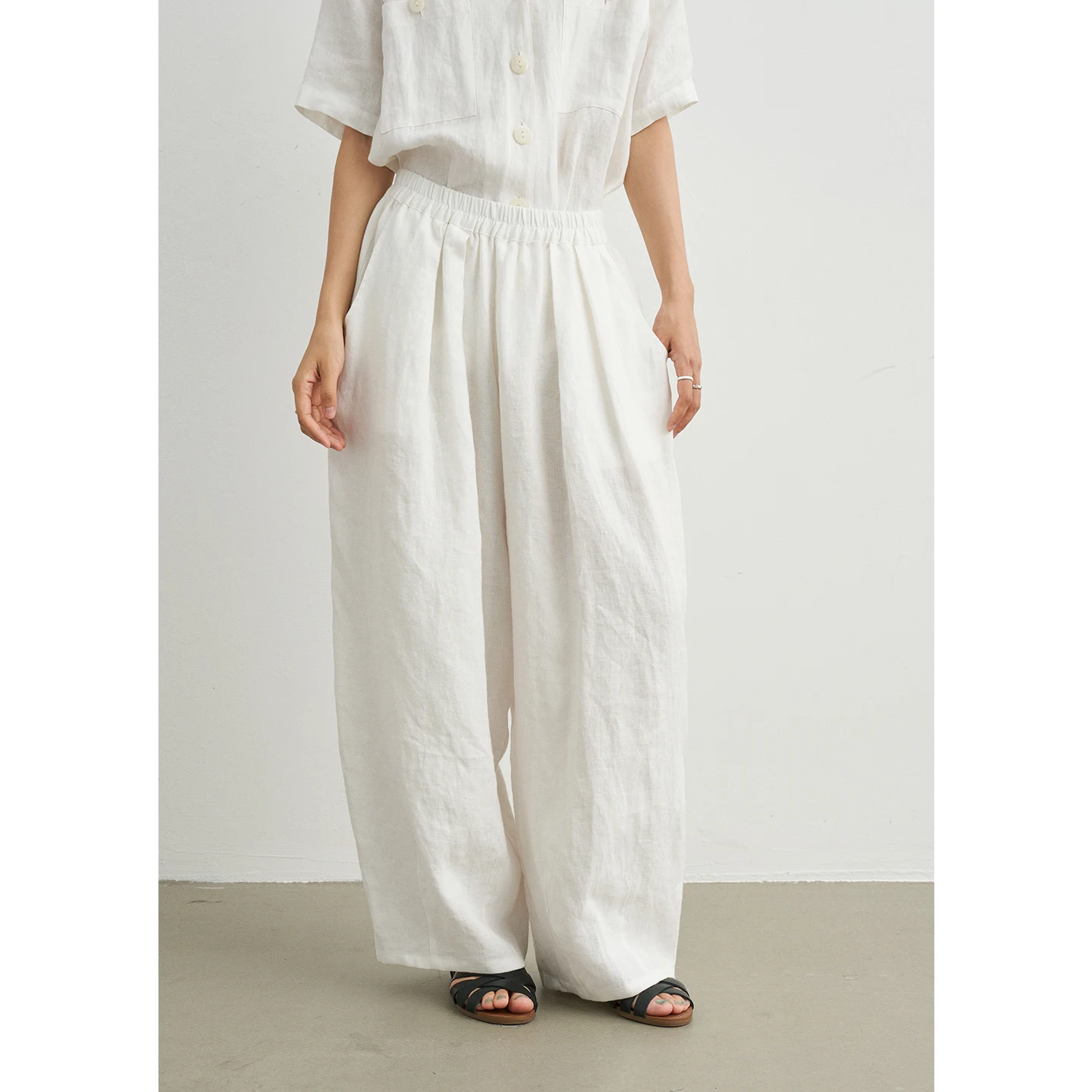 

Брюки Ertang из белого льна с эластичным поясом, свободные повседневные брюки с высокой талией, прямые брюки, широкие брюки, удобные летние брюки