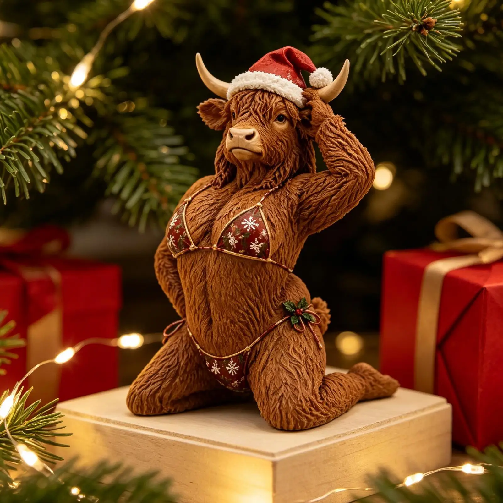 Christmas Cow Statue Collectible Christmas Display Ornament Snowflake Bikini Santa Cow Figurine For Bookshelf Nightstand Dining