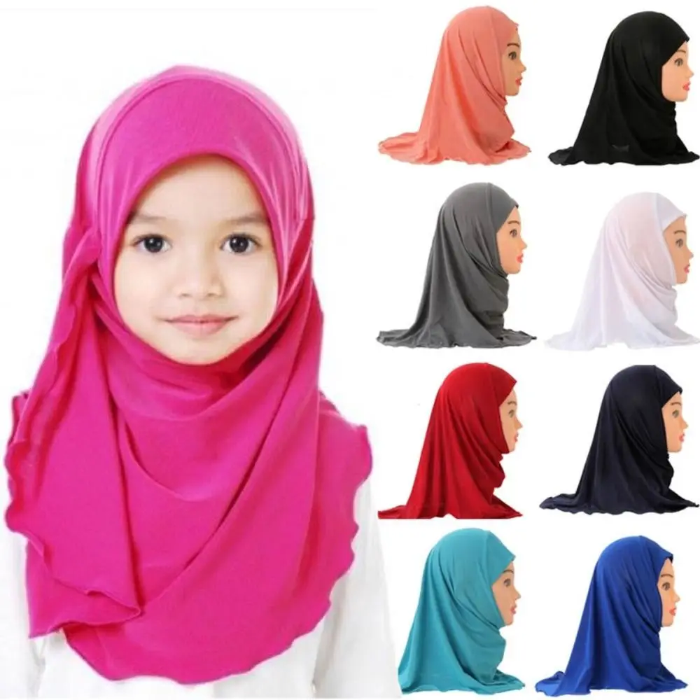 Muslim Girls Kids Hijab Islamic Scarf Shawls Soft and Stretch Material for 2 to 7 years old Girls 50cm Children Hijabs