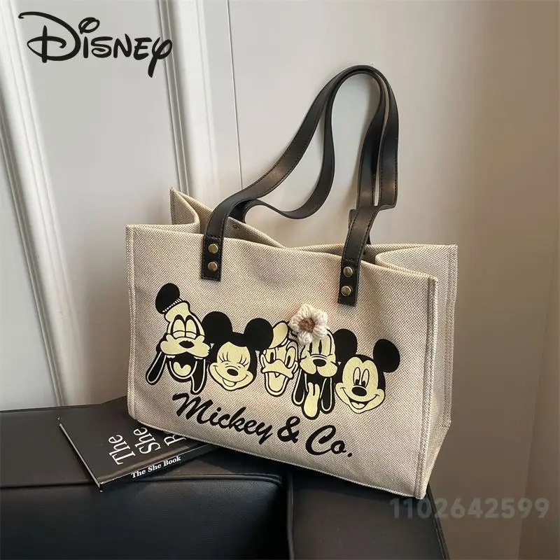 Disney Mickey 2024 New Women\'s Handbag Fashionable High Quality Women\'s Shoulder Bag Cartoon Large Capacity Canvas Shopping Bag