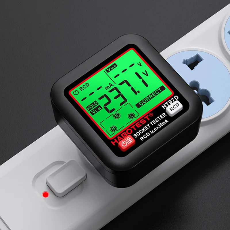 HABOTEST HT97 Digital Socket Tester Smart Voltage Detector RCD GFCI Voltage Test EU Large Display Socket Tester HT97D