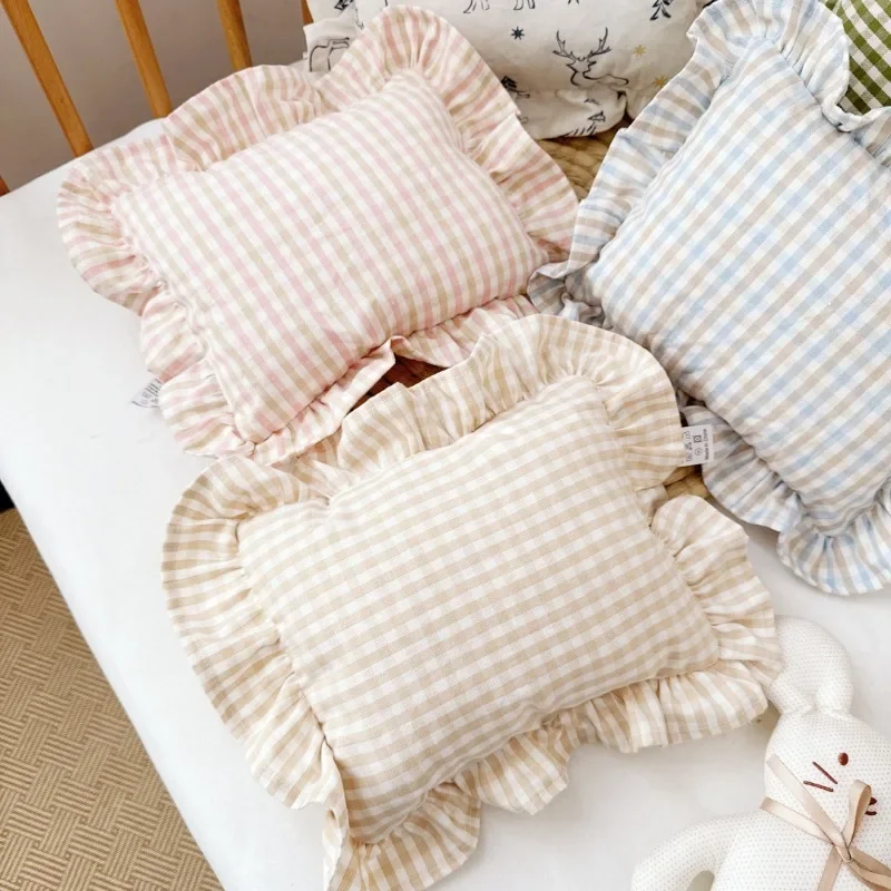 Baby Pillow with Ruffles Muslin Nordic Style Removable Washable Cotton Cushion for Baby Newborn Bedding Pillows 28*34cm