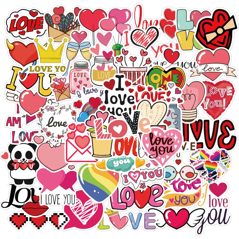 50PCS I Love You Valentine's Day Stickers Gift For Lovers To DIY Guitar Motorcycle Skateboard Car Laptop Fridge Decal Sticker