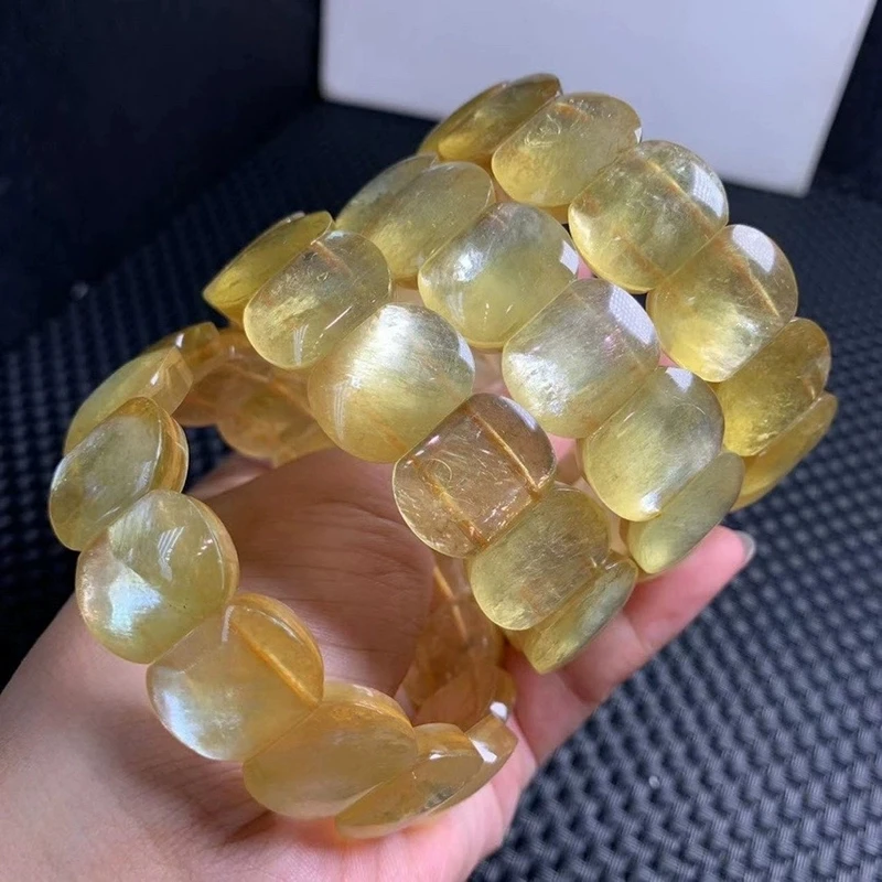 Natural Gold Lepidolite Mica Quartz Bangle Bracelet 17x13mm Crystal Flash Woman Men Clear Rectangle Beads Jewelry AAAAAA