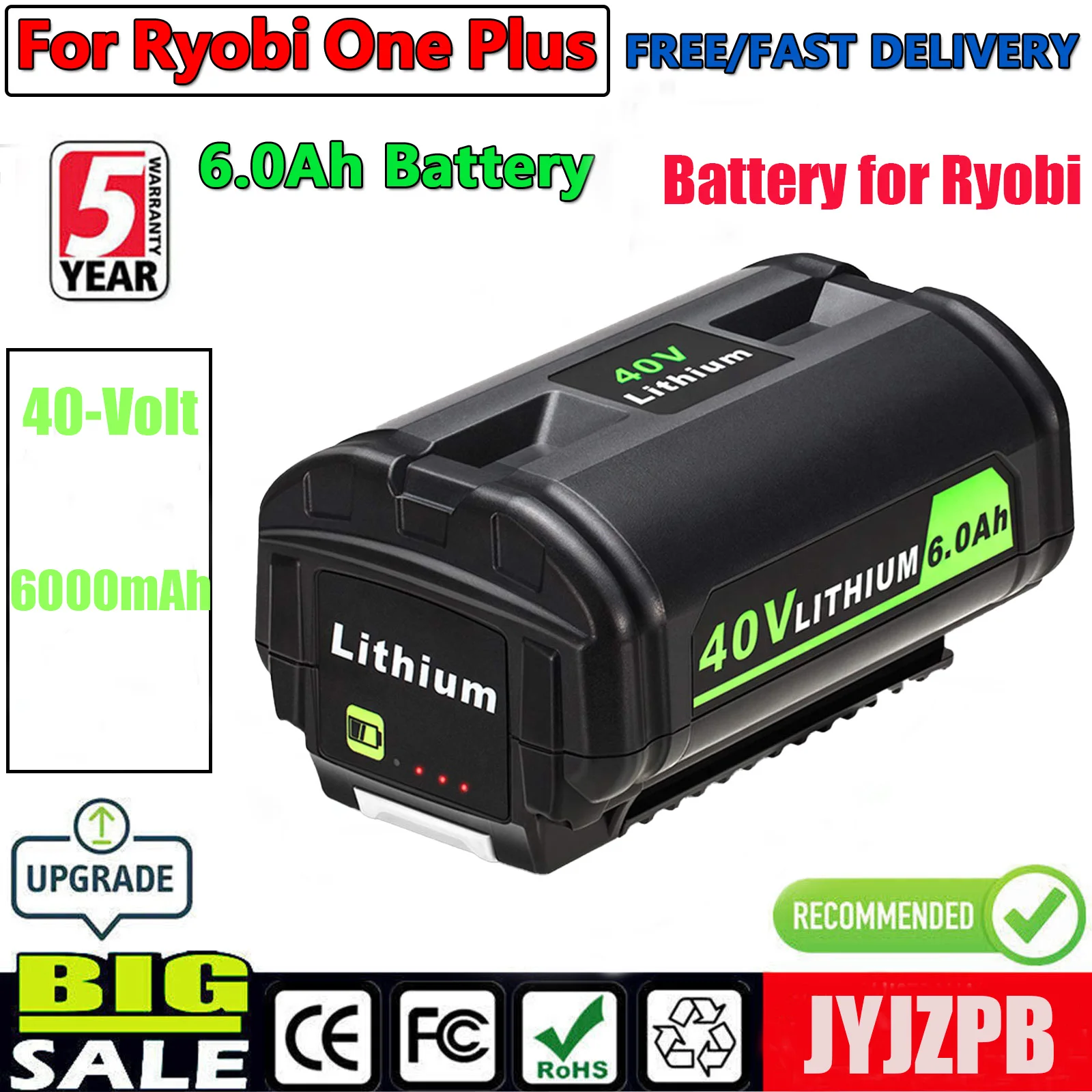 40V 6.0Ah Battery for Ryobi 40V Battery, High Capacity 40-Volt Lithium Battery for RYOBI OP4040 OP40201OP4026 OP4030 OP4050