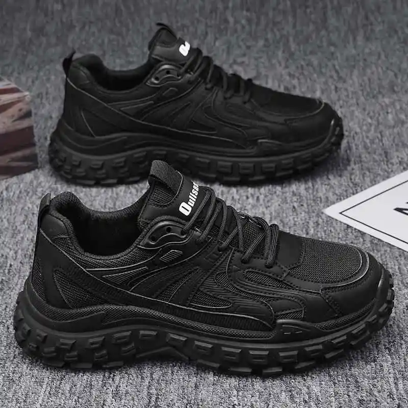 

Black Men's Casual Work Shoes Summer Sport Anti-slip Thick Bottom Dad Style Trendy Shoes Comfortable Breathable EVA Material
