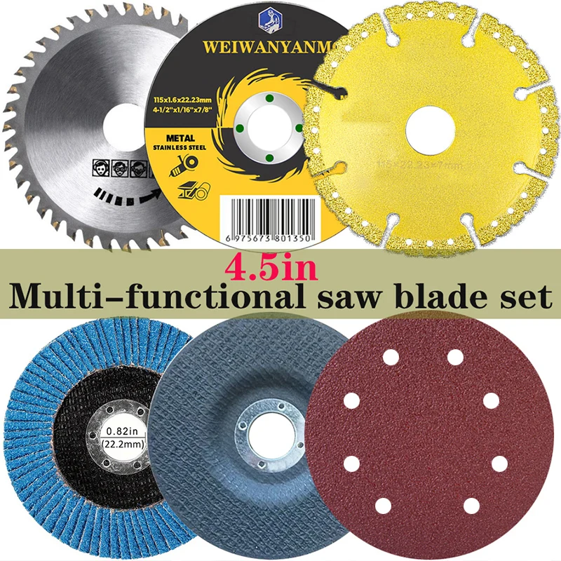4.5 Inch Multi-Functional Saw Blade Combination Set 115*22mm Metal Stainless Steel Wood PVC Stone Ceramic Floor Wall Cutting Dis