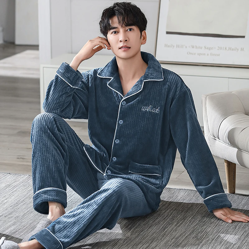 Winter Pajamas Men Thick Milk Fleece Pajama Sets Warm Sleepwear Flannel Mens Pyjama Sets Casual Home Clothes Pijamas Hombre 4XL