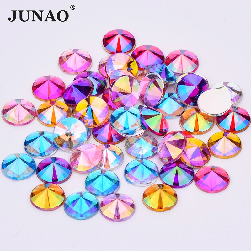 JUNAO 4mm 5mm 6mm 10mm Blue AB Flatback Rhinestone Round Rivoli Crystal Stones Acrylic Strass Appliques for DIY Nail Decoration