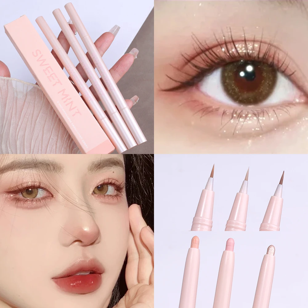 Matte Pearlescent Lying Silkworm Pen Double Head Waterproof Smooth Tea Brown Glitter Eyeshadow Brighten Silkworm Eye Makeup Tool