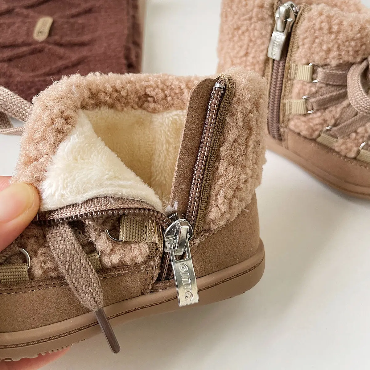 Bambini stivali da neve in lana d\'agnello bambino carino caldo inverno scarpe da neonato ragazzi ragazze moda stivaletti con pelliccia spessa