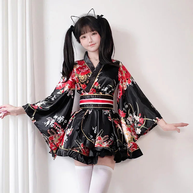 Japanese dress cosplay traditional kimono summer Japanese style print improved yukata kimono women one piece