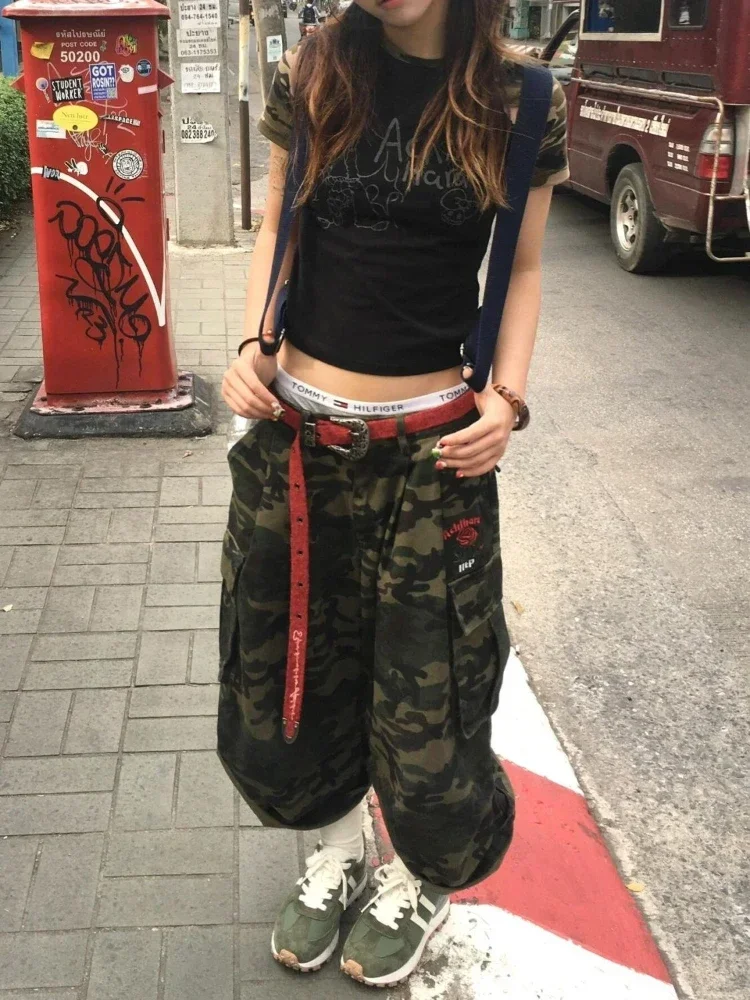 

Fmxires Camouflage Denim Shorts Women Harajuku Vintage Punk High Waist Shorts Y2K Wide Leg Baggy Casual Jeans Shorts Streetwear