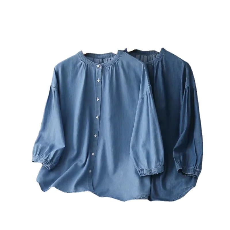 Spring/summer Seven-quarter Sleeve Denim Soft Loose Blouse Blouse Woman