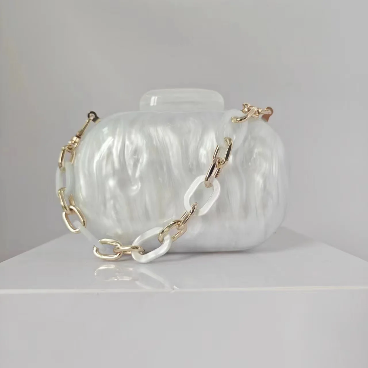 Shimmer Striped Acrylic Shell Bag Women's Handbag Luxury Fashion Evening Bag Wedding Party Clutch Purse Shoulder Crossbody Bag